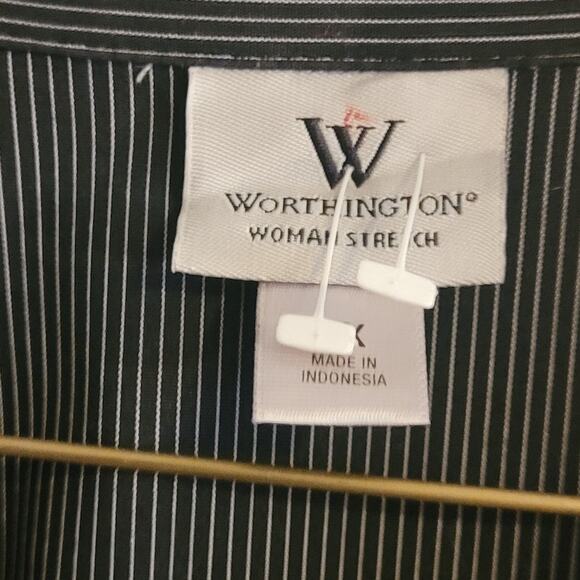 Worthington Womens 3X Black Stretch Pleated Buckle Blouse Careerwork Minimalist - Picture 6 of 8